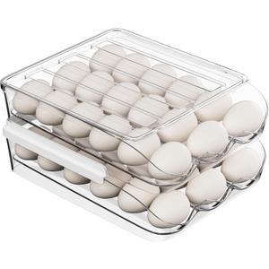Proarea Egg Holder for Fridge 36 Capacity Automatic Rolling Egg Organizer for Refrigerator, Clear Stackable Container for Kitchen or Pantry Storage, 2 Pack