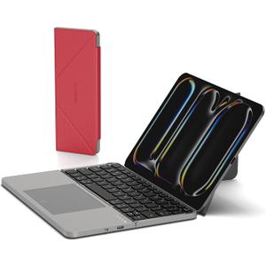 MicroPack Foldable Bluetooth Keyboard with Touchpad & Stand for iPad/iPhone/MacBook, Designed Only for macOS & iOS, Portable Rechargeable Keyboard with PU Leather Cover - Red