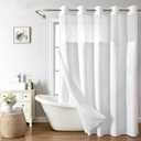 eachope No Hooks Needed Linen Textured Shower Curtain with Snap-in Fabric Liner Set,White Hotel Luxury Decor Shower Curtains for Bathroom with Mesh Top Window,Waterproof & Washable,71Wx74H