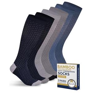 Pembrook® Bamboo Viscose Light Compression Socks - 3 Pairs | 8-15 mmHg Light Compression Socks for Women and Men | Navy, Light Blue, Light Grey Polkadots | Mens & Womens Compression Socks, M