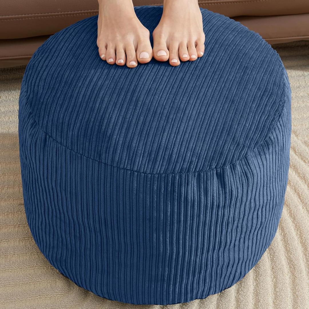 Pouf Ottoman Foot Stools with Foam Small Ottoman for Living Room Corduroy Ottomans Pouf 26x18 Floor Poufs Foot Rest for Chair Navy Blue Hassocks and Ottomans