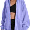 FAIABLE Womens Mens Zip Up Hoodie Oversized Acid Wash Hoodies Heavyweight Distress Cotton Fleece Zipper Hoodie Vintage (Purple, M)