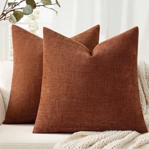 ANRODUO Pack of 2 Decorative Textured Pillow Covers Soft Terracotta Rust Euro Square Accent Solid Chenille Cushion Cover Cozy Farmhouse Pillow Case for Couch Sofa Bed Living Room Home Decor 24x24 Inch