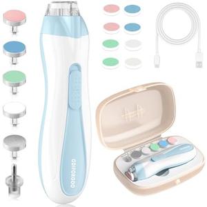 ODIFORGOO Baby Nail Trimmer Electric Baby Nail File,USB Charging 15 in 1 Nail Clippers kit with Dust Cover LED Light,Trim Buffer Kit for Newborn Infant Toddler or Adults Toes Fingernails Care（Blue）