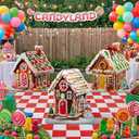 3 Pcs 31"-40" Gingerbread Village Cardboard Cutouts Stand Up Gingerbread House Backdrop Photo Props Standup Waterproof PVC for Xmas Party Floor Yard Outdoor Indoor Home Decor