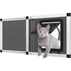 Ventilated Pet Door for Window, Fits 28.5"-32" Width Window, 2-Min Install | Aluminum Frame + Stainless Steel Mesh | Breathable Bug-Proof | Magnetic Closure Window Cat Door, Cat Door for Window Insert