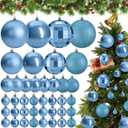Wettarn 50 Pcs Christmas Ball Ornaments 4'' 3.2'' 2'' 1.2'' Xmas Tree Shatterproof Ornament Decorate with Hanging Loop for Holiday, Party Decorations, Matte, Shiny, Disco Mirror, Glitter(Ice Blue)