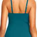 Tankini Tops for Women - V Neck Tummy Control Bathing Suit Top Only No Bottom (Blue, L)