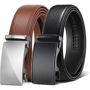 Zitahli Ratchet Belt for Men - 2 Packs Leather Mens belt For Gift Men Dress and Casual,Trim to Fit (Brown, M)