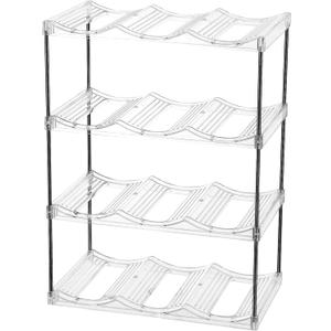 IEEK 4 Tier Stackable Liquor and Water Bottle Holder Free-Standing Fridge Liquor Bottle Organizers Clear Plastic Water Bottle Holder for Cabinet, Refrigerator, Pantry, Kitchen Countertops, Holds 12 Bottles