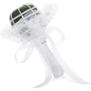 Sparkle and Bash Wedding Bouquet Holder - 3 x 7 in, White Lace & Rhinestones - Foam Bridal Bouquet Holder for Bride & Bridesmaid Fresh & Artificial Flower Arrangements