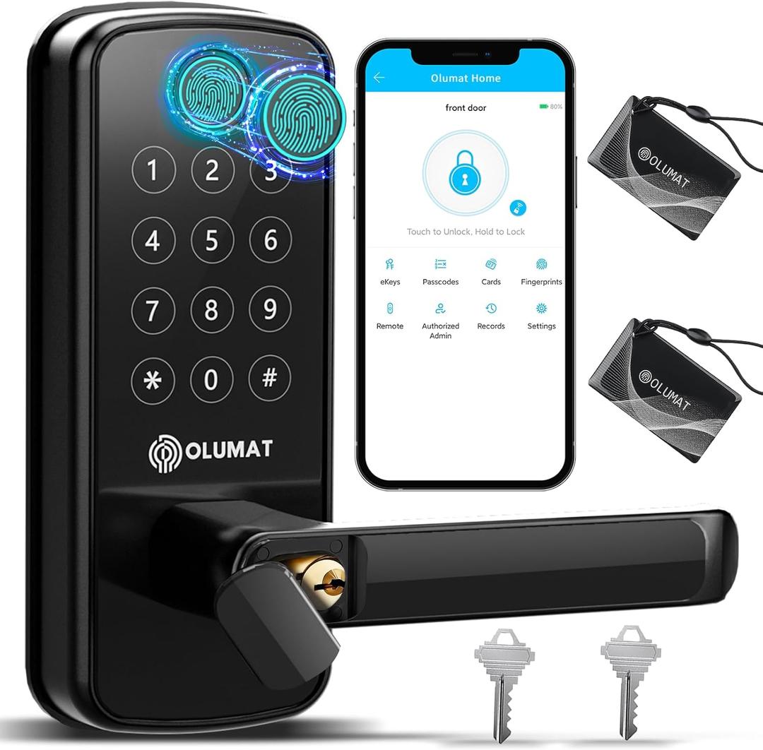 Smart Lock with Handle: Wi-Fi Keyless Entry Door Lock - Smart Locks for Front Door - Biometric Fingerprint Lock with Keypad - Garage Door with App Control