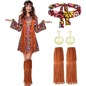 SATINIOR 70s 60s Hippie Costume Set 70s Outfits Accessories Women Disco Dress for Halloween