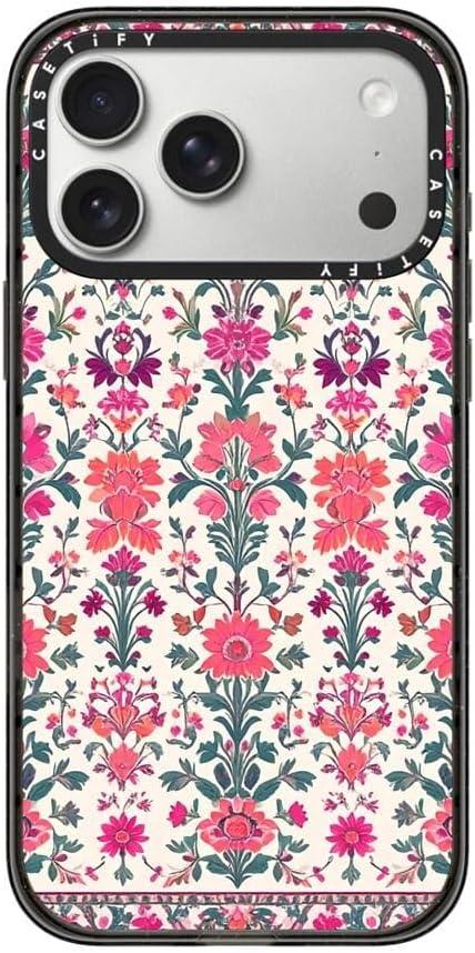 CASETiFY Impact iPhone 17 Pro Max Case [Slim/Wireless Charging Compatible / 8.2 ft. 4X Military Grade Drop Protection] - Persian Floral - Rose - Clear Black