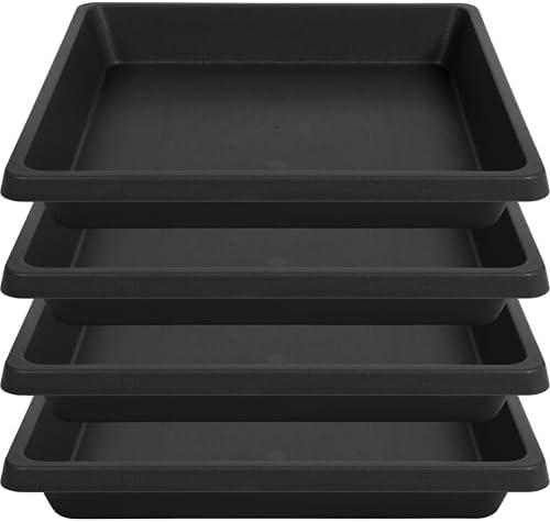 Feyvdzv 4 Pack Square Plant Saucer 18 Inch, Extra-Deep Large Saucers for Potted Plants, Plastic Plant Trays for Indoors No Holes, Plant Water Catcher Tray, Flower Pot Drip Trays Plant Plate