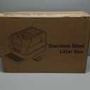 Stainless Steel Litter Box with Lid, 180 Flip-Top XL Extra Large Enclosed Litter Box for Big Cats, Front Entry Top Exit Kitty LitterBox, Metal Cat Box with Scoop & Step Board, Odor-Free, Anti-Leak