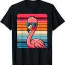 Cool Retro Flamingo in Sunglasses 70s 80s 90s Funny Flamingo T-Shirt XL