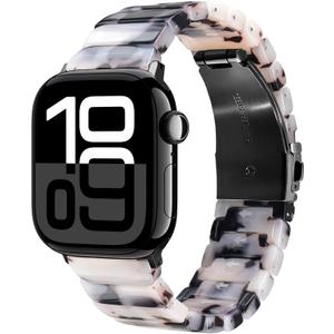 V-MORO Resin Band Compatible with Apple Watch Series 11/10 41mm/40mm/38mm/42mm Women Men Fashion Strap for iWatch Series 9/8/7/6/5/4/3/2/1/SE/SE 2 Lightweight Bracelet (Classic Ivory Tortoise-Black)