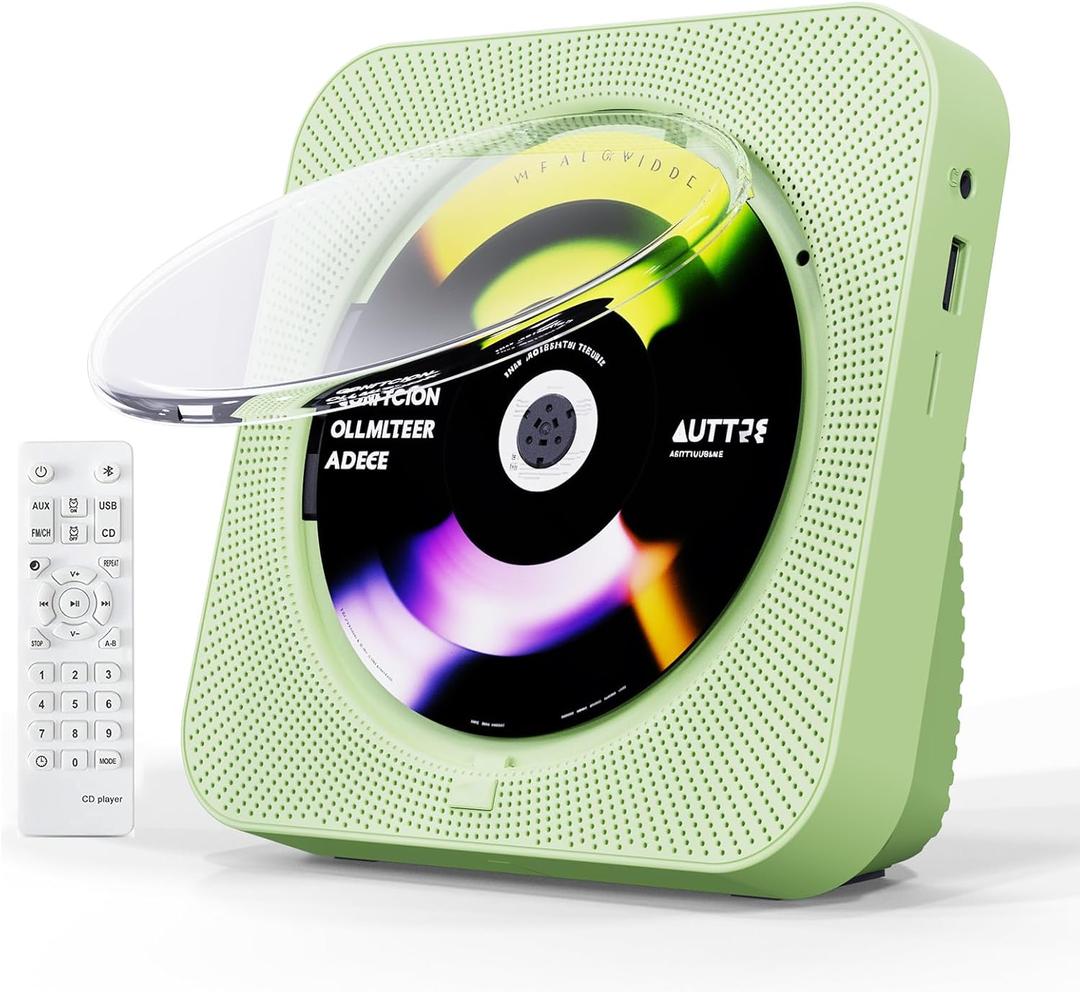 CD Player Portable Bluetooth 5.1 Desktop CD Player with HiFi Sound Speakers, Remote Control, Dust Cover, LED Display, Boombox FM Radio, USB/AUX for Home, Kids (Green)