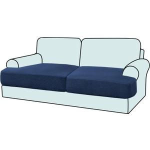 2-Pack Stretch T-Cushion Sofa Slipcovers - Premium Jacquard Fabric Elastic Sofa Seat Covers, Non-Slip Couch T Cushion Covers for 2-Seater Loveseat & Sectional (2, Navy)