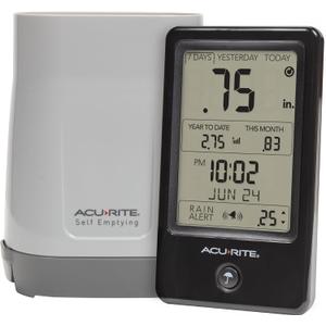 AcuRite Wireless Rain Gauge with Self-Emptying Rain Collector with Rainfall History, Alerts, and Current Date and Time (02446M)
