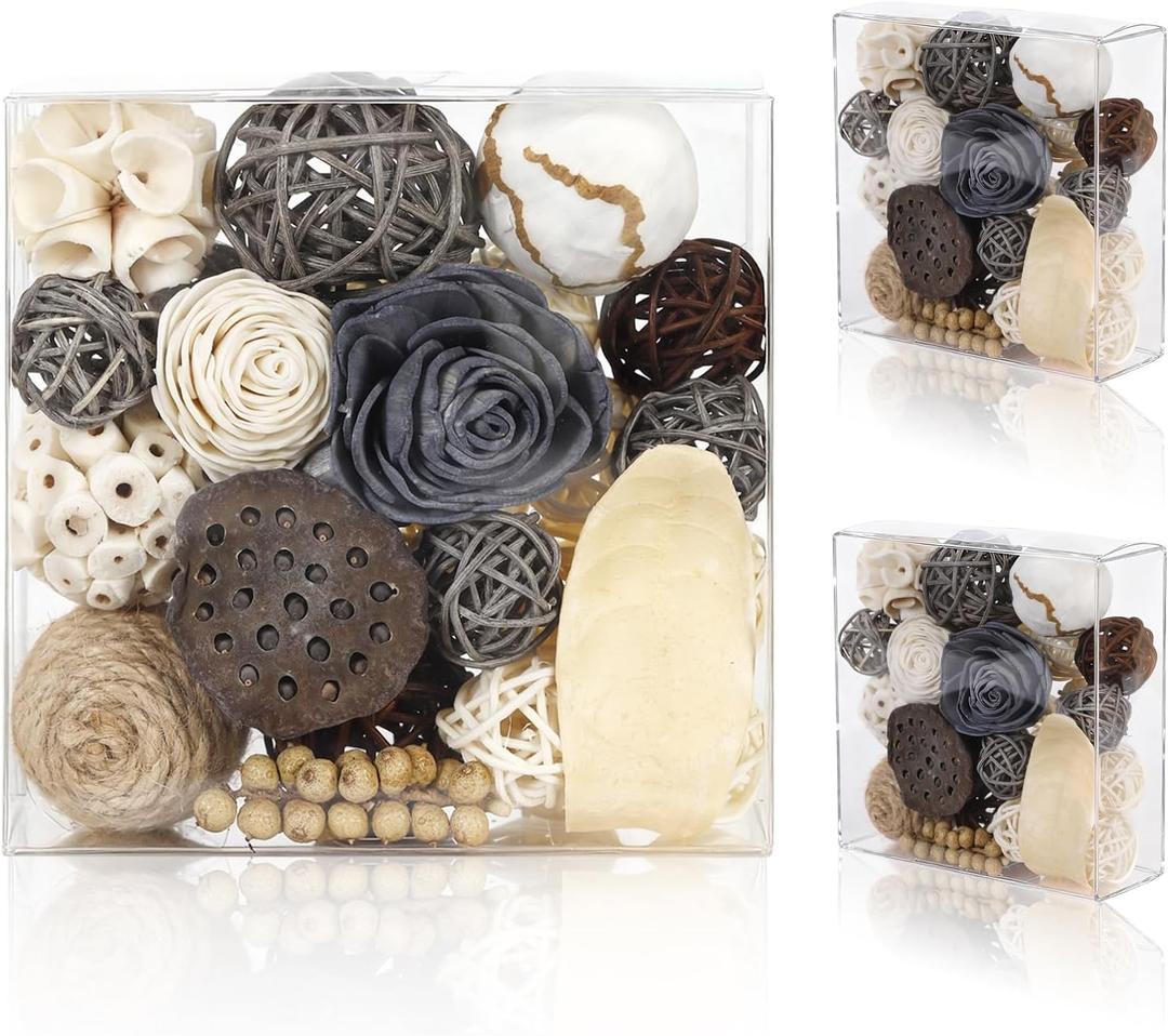 2 Boxes of White Potpourri Bowl Filler Decorative Scented Decorative Balls for Centerpiece Bowls Mixed Dried Flower Vase Filler for Home Decoration (Grey)