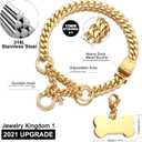 Jewelry Kingdom 1 Gold Dog Martingale Collar Metal Chain with Design Secure Buckle Dog Tag, 18K Cuban Link 15MM Strong Heavy Duty Chew Proof Walking Training Slip Collar (15MM, 26") (26"(Fits Neck 24"-23.5"))