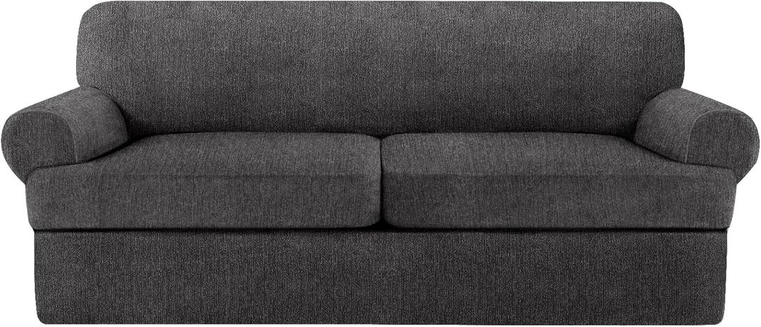 T Cushion Sofa Slipcover 3 Pieces Sofa Covers for T Cushion Couch Soft Couch Covers Sofa Slip Cover Furniture Covers with 2 Individual T Shape Seat Covers (Dark Gray, 2 Cushions)