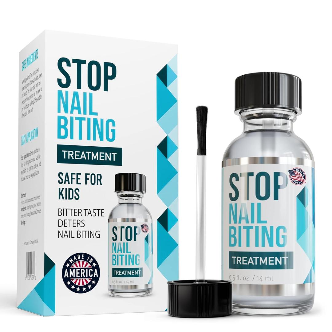 Stop Nail Biting Treatment for Kids & Adults Bitter Taste No-Bite Nail Polish, Thumb Sucking Deterrent, Non-Toxic Safe Formula, Supports Healthy Nail Growth 0.5 fl oz