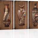 Zlove African Vase Canvas Wall Art Tribal Pot Artwork Retro Still Life Farmhouse Painting for Living Room Kitchen, 16"x32", 3Pcs (Brown)
