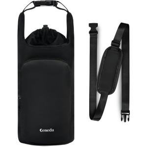Ceneda Water Bottle Carrier Bag with Phone Pocket 32oz 40oz Tumbler Insulated Water Bottle Holder with Adjustable Shoulder Strap Carrier Sling Bag (Black-1)