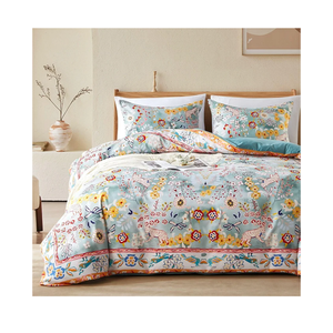 Cupocupa Duvet Cover Queen Size Set Boho Floral Pattern Queen Christmas Duvet Cover Set for Queen Size Bed Vintage Soft Bedding Leaf Print Duvet Cover with Pillowcases