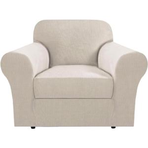 H.VERSAILTEX Stretch 2 Piece Chair Covers for Armchair Chair Covers for Living Room Furniture Cover Suit for T Cushion/Box Cushion, Jacquard Fabric Small Checks(Armchair-Oversized, Island Fossi)