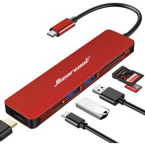 Hiearcool USB C Hub, USB-C to HDMI Multi-Port Adapter for MacBook Pro/Air, 7-in-1 USBC Dongle with 4K HDMI 100W Power Delivery SD/TF Card Reader Type-C Dock for Dell HP Lenovo Laptops-Dark Red