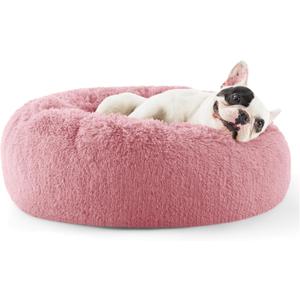 Bedsure Calming Dog Bed for Small Dogs - Donut Washable Small Pet Bed, 23 inches Anti-Slip Round Fluffy Plush Faux Fur Large Cat Bed, Fits up to 25 lbs Pets, Mauve Blush
