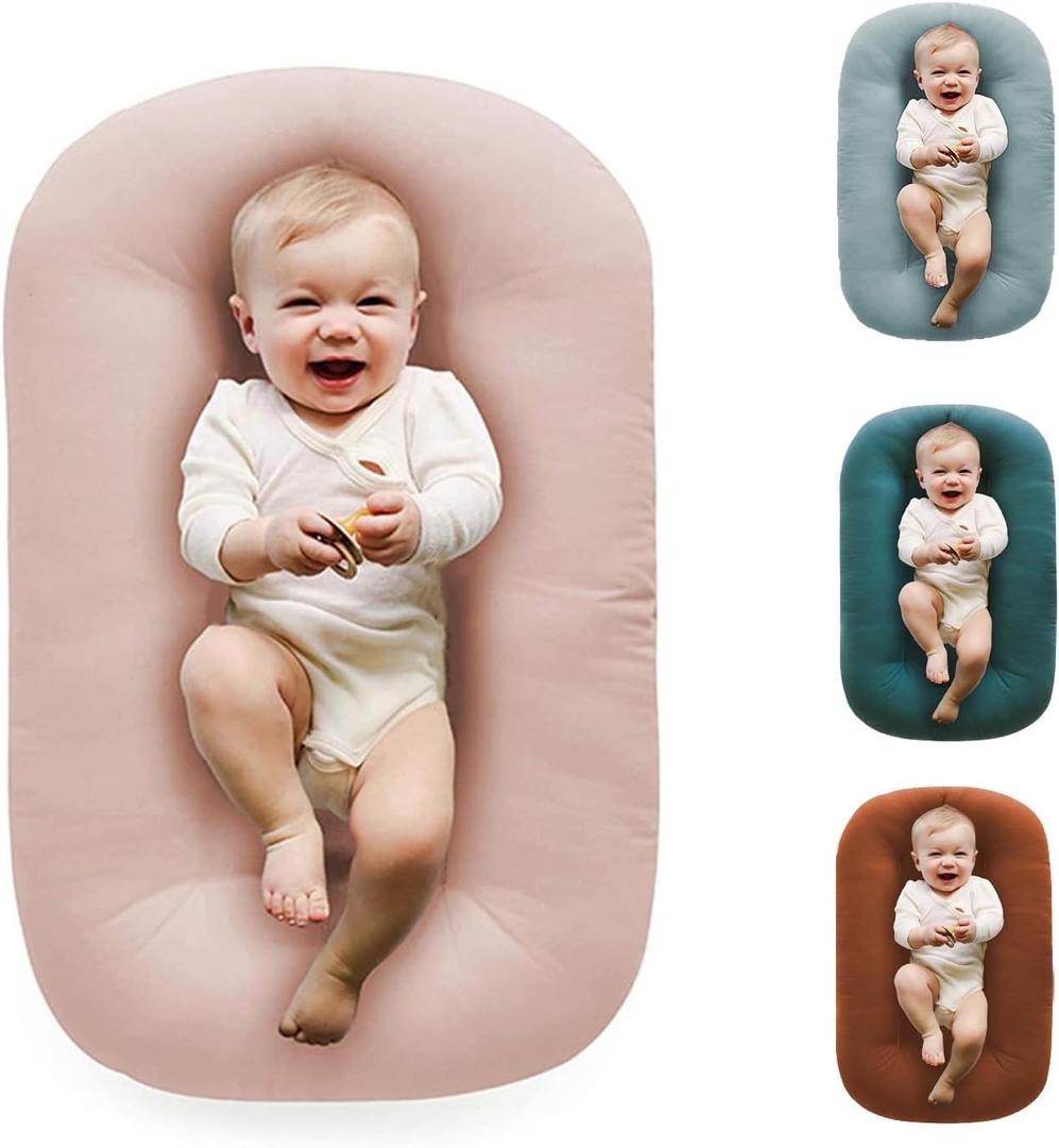 Baby Lounger Play Mat,Baby Lounger for Newborn Tummy Time for Babies in Bed,0 Angle Newborn Loungers Babies Nest for Boys & Girls 0-12 Months(Pink)