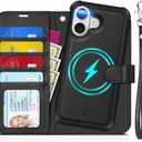 TUCCH 2-in-1 Detachable Wallet Case for iPhone 17 (6.3-inch) 2025, Wireless Charging | RFID Blocking 4 Card Holders | Wrist Strap | Kickstand | Magnetic | PU Leather | Protective Flip Cover | Black