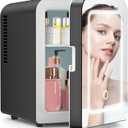 Xbeauty Skincare Mini Fridge With Dimmable LED Mirror, 4L Mini Refrigerator for SkinCare, Cosmetics, Food & Drinks, Portable Small Refrigerator for Bedroom, Dorm, Car, Office, Black