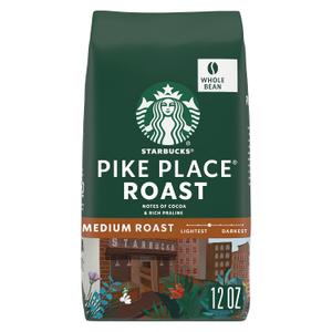 Starbucks Whole Bean Coffee, Medium Roast Coffee, Pike Place Roast, 100% Arabica, 1 bag (12 oz), BB 04OCT2025 Starbucks Whole Bean Coffee, Medium Roast Coffee, Pike Place Roast, 100% Arabica, 1 bag (12 oz), BB 04OCT2025