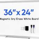 36" x 24" Magnetic Dry Erase Whiteboard with Aluminum Frame