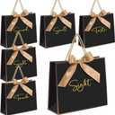 Sweetude 5 Pcs Senses Gift Bags for Him and Her 11.8 x 9.8x 3.9'' Elegant Thank You Paper Gift Bags with Handles and Bow Ribbon for Wedding Bridesmaid Groomsmen Gifts Birthday Baby Shower(Black)