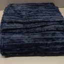 Exclusivo Mezcla Fleece Throw Blanket for Couch, Super Soft Striped Jacquard Bed Blanket, Lightweight Fuzzy Cozy for All Seasons, 50x60 Inches, Navy Blue