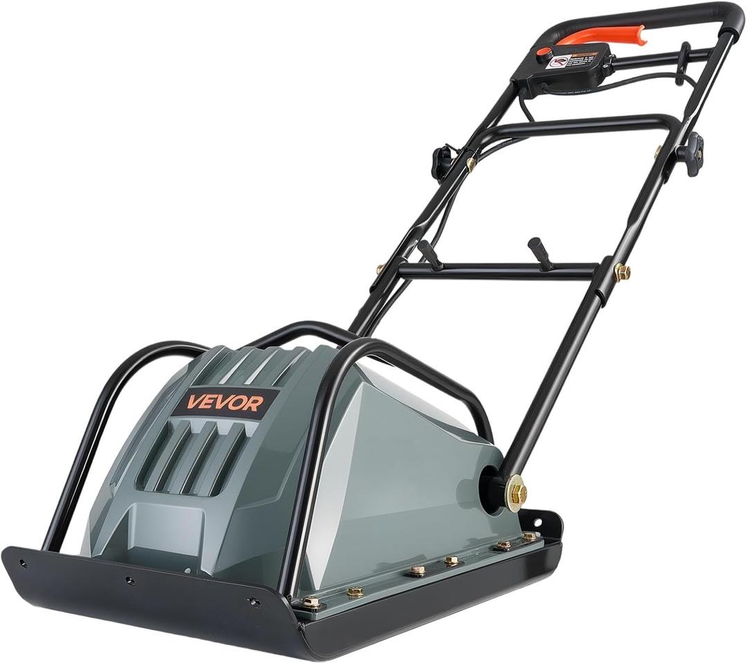 VEVOR Plate Compactor 130W Electric Ground Rammer 5kN Force 3.9in Depth | Gas Powered Soil Compaction, 16 m/min Speed, 3304 sq.ft/h Efficiency, for Driveway, Pavement, Landscaping, Backyard & DIY, 42.72 x 13.4 x 33.3 in