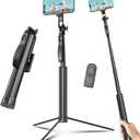 Selfie Stick Travel Tripod for Cell Phone with Remote Control and Phone Holder, Extendable Selfie Stick for iPhone, iPhone Tripod for Video Recording, 72 Inch, Black