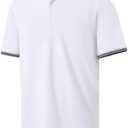 Men's Pique Polo Shirts Long Sleeve Cotton Blend Tipped Casual Collared Polo Shirts Business Classic Fit Size 2 XL
