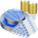 175pcs Blue Hammered Plastic Dinnerware Set for 25 Guests, 10 inches