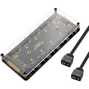 MEIRIYFA 5V 3PIN ARGB Splitter HUB,1 to 10 Way LED Fan HUB Controller with 50CM Extension Cord/SATA Power Extension Cable Adapter for PC ARGB Fan Cooler