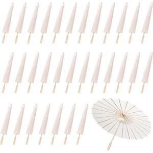 MBJZSL 30 Pack White Paper Umbrellas, 23.6 Inch Paper Parasol Umbrella Chinese Japanese Style DIY Umbrellas Decorative Vintage Decor for Wedding Props