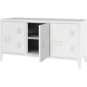 MIOCASA TV Stand Metal TV Table with Storage Steel 3 Door Locker Cabinet for Living Room (White) MIOCASA TV Stand Metal TV Table with Storage Steel 3 Door Locker Cabinet for Living Room (White)