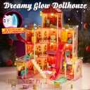 Lehoo Castle Doll House Dreamhome, 4-Story 12 Rooms Dollhouse Playhouse with Doll and Furniture, Pretend Dream Dollhouse Playset Pink Girl Toys, Sturdy Construction, Easy to Move, Ideal Gift Toy, 1:12 scale